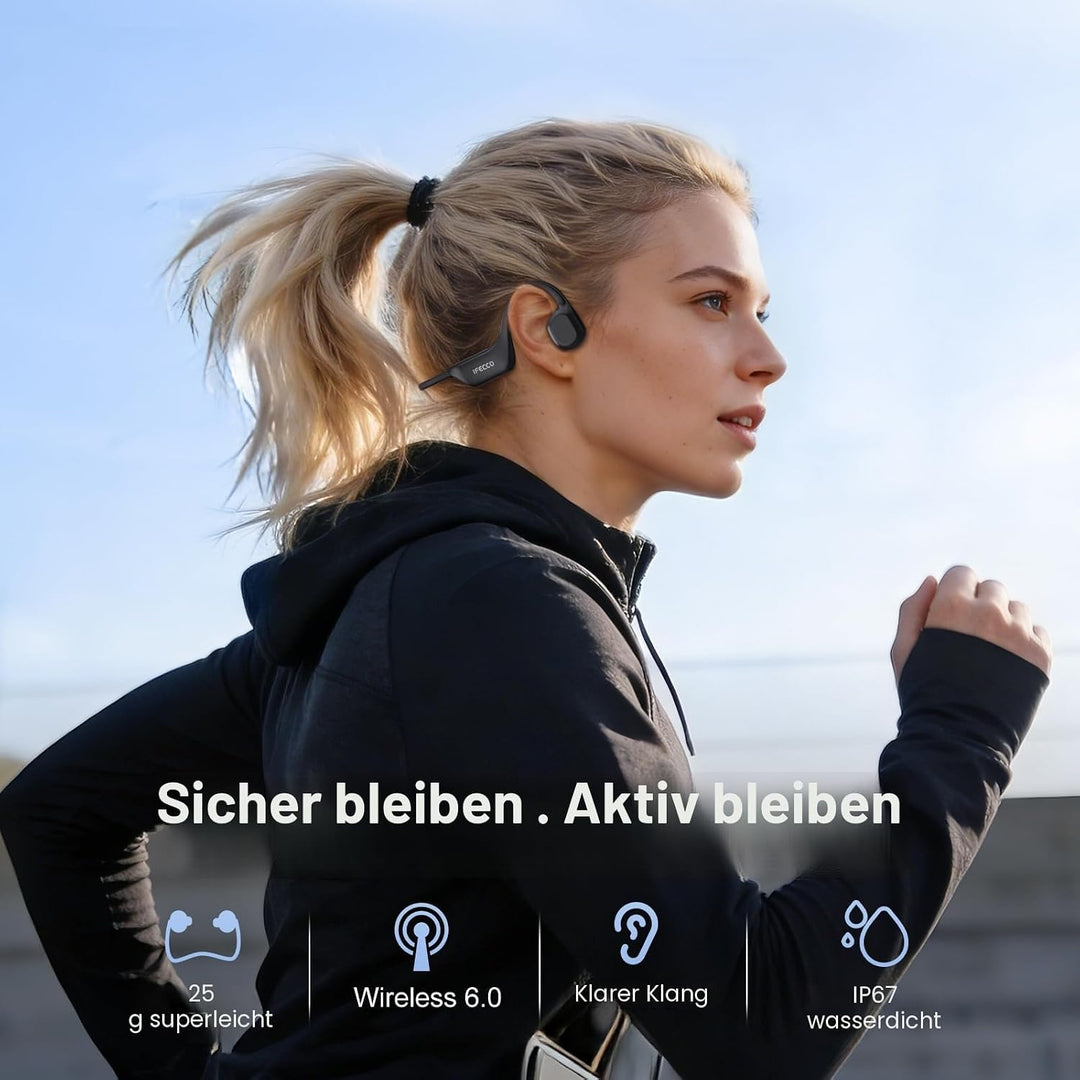 IFECCO knochenschall kopfhörer Bluetooth 6.0 für Radfahren | IP67 Wasserdicht Open-Ear Headphones wi