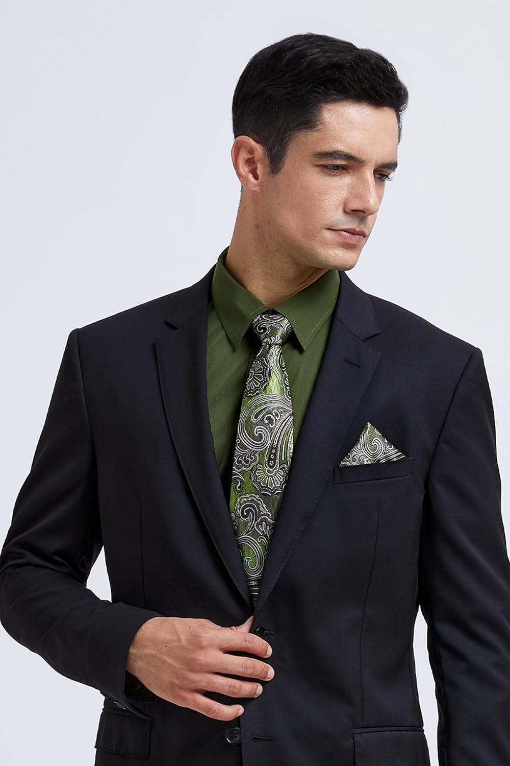 HISDERN Herren Hemd Langarm Einfarbige Hemden mit Krawatte und Taschentuch Formelle Businesshemd Hoc