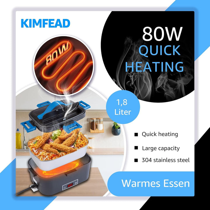 Kimfead Elektrische Lunchbox mit Anzeige Temperatur Lunch Box Elektrisch 80W Electric Lunch Box 1.8L