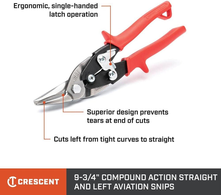 Wiss M1R 248mm/ 9-3/4-Inch MetalMaster Compound Action Aviation Snips, Cuts Straight to Left-Red Rot