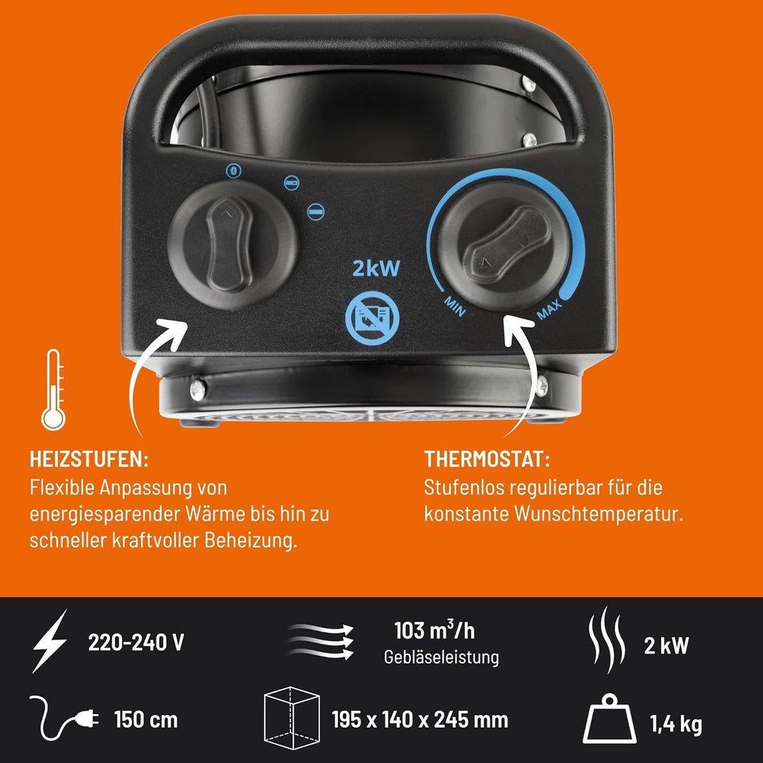 Güde 85178 Keramik Heizlüfter GH 2000 K (2000 W, 2 Heizstufen 1000/2000 W, 45 m³ max. Raumheizvermög