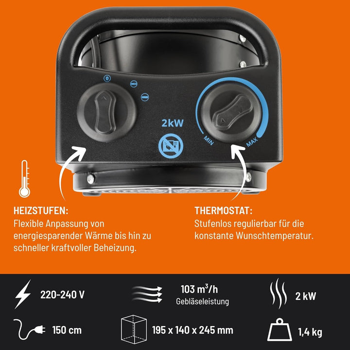 Güde 85178 Keramik Heizlüfter GH 2000 K (2000 W, 2 Heizstufen 1000/2000 W, 45 m³ max. Raumheizvermög