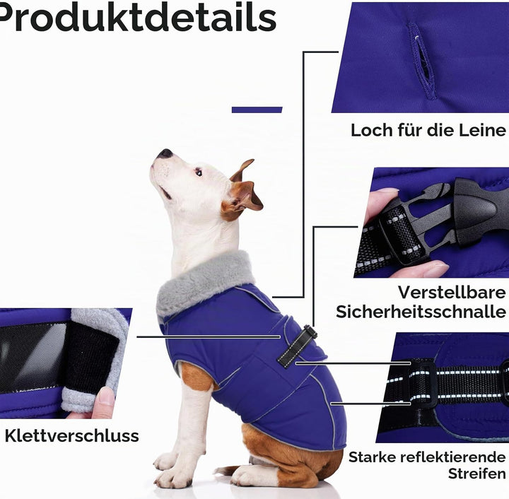 Lelepet Hundejacke Winter Warmer Hundemantel, Wasserdichter Wintermantel Fleece Hundeweste für Mitte