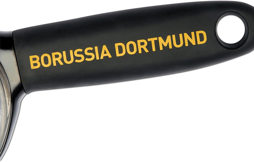 BVB Pizzaschneider - Hochwertiger Borussia Dortmund Pizzacutter mit Logo, Edelstahlklinge, Ergonomis