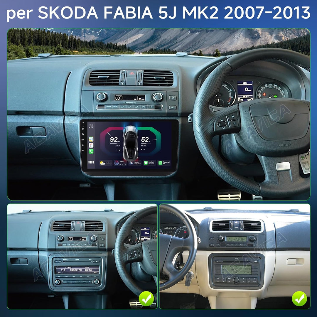 Car Radio für Skoda Fabia 5J MK2 2007-2013 Android 14 2+64GB Autoradio mit Wireless Carplay Android