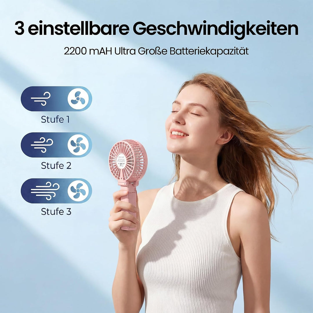 efluky Handventilator, Tragbarer Mini Ventilator, Faltbarer USB-Ventilator Wiederaufladbar, Kleiner
