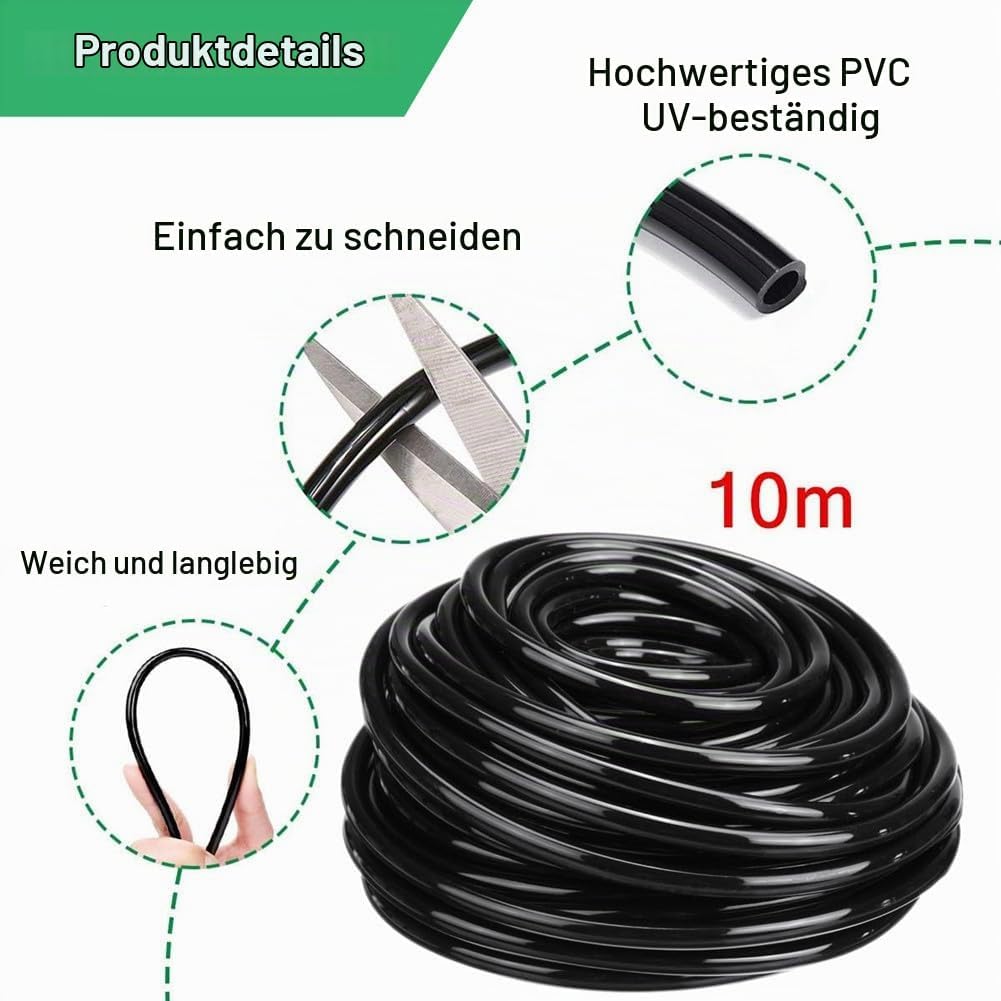 10 Mt Bewässerung Rohr Bewässerungsschlauch 8 / 11mm Garten Tropf PVC Rohr Bewässerung Bewässerungss