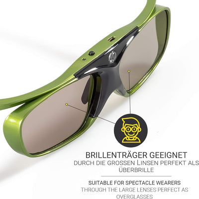 Hi-Shock DLP Pro Lime Heaven | DLP Link 3D Aktive Brille für 3D DLP Beamer von Acer, BenQ, Optoma, V