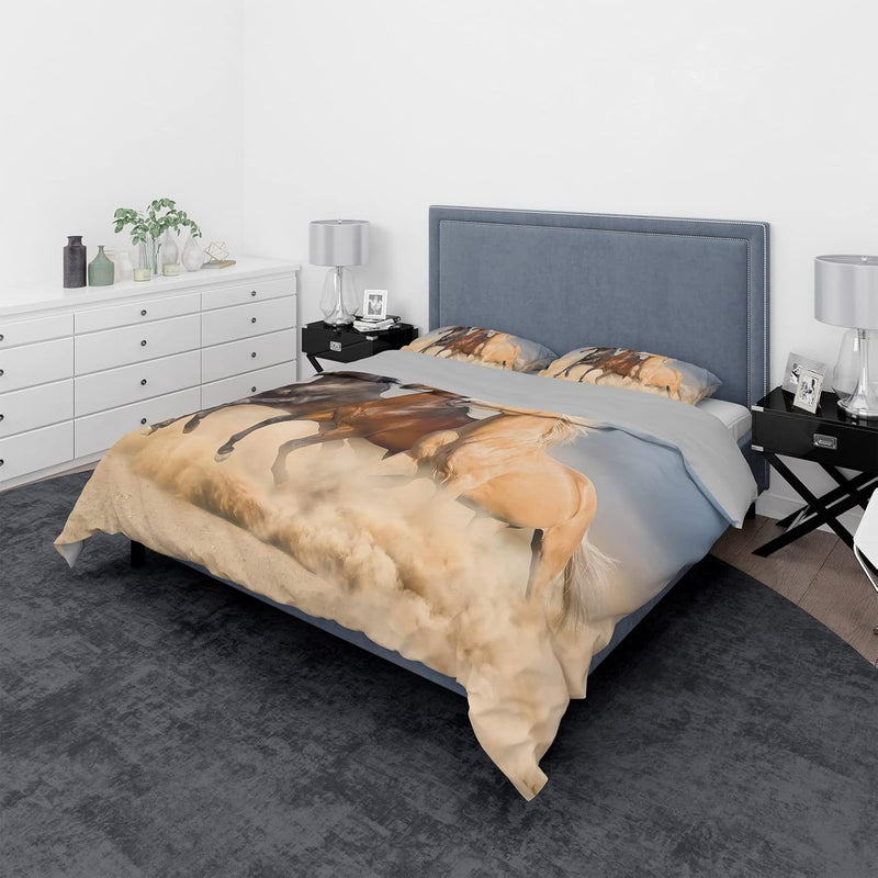 JEFFEL Pferde Bettwäsche Set 135x200 cm, Kinderbettwäsche, Pferde Motiv 3D Tier Motiv, Mikrofaser, S