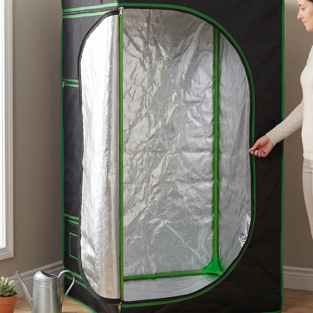 Mucola Growzelt Zuchtzelt mit 3-in-1 Messgerät 120x120x200 cm Schwarz | Lichtdichtes 600D-Gewebe, In