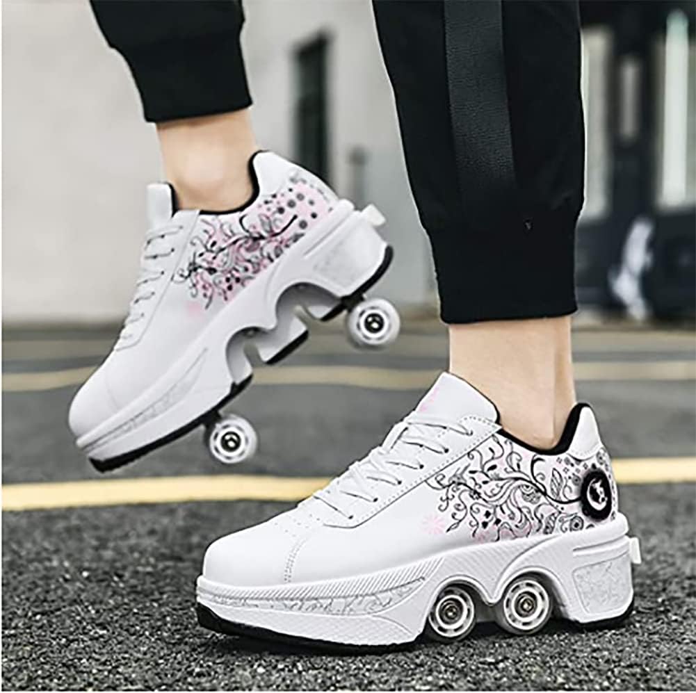 LDRFSE Schuhe mit Rollen, Rollschuhe Skateboard Schuhe Kinderschuhe Mit Rollen Skate Shoes Rollen Sc