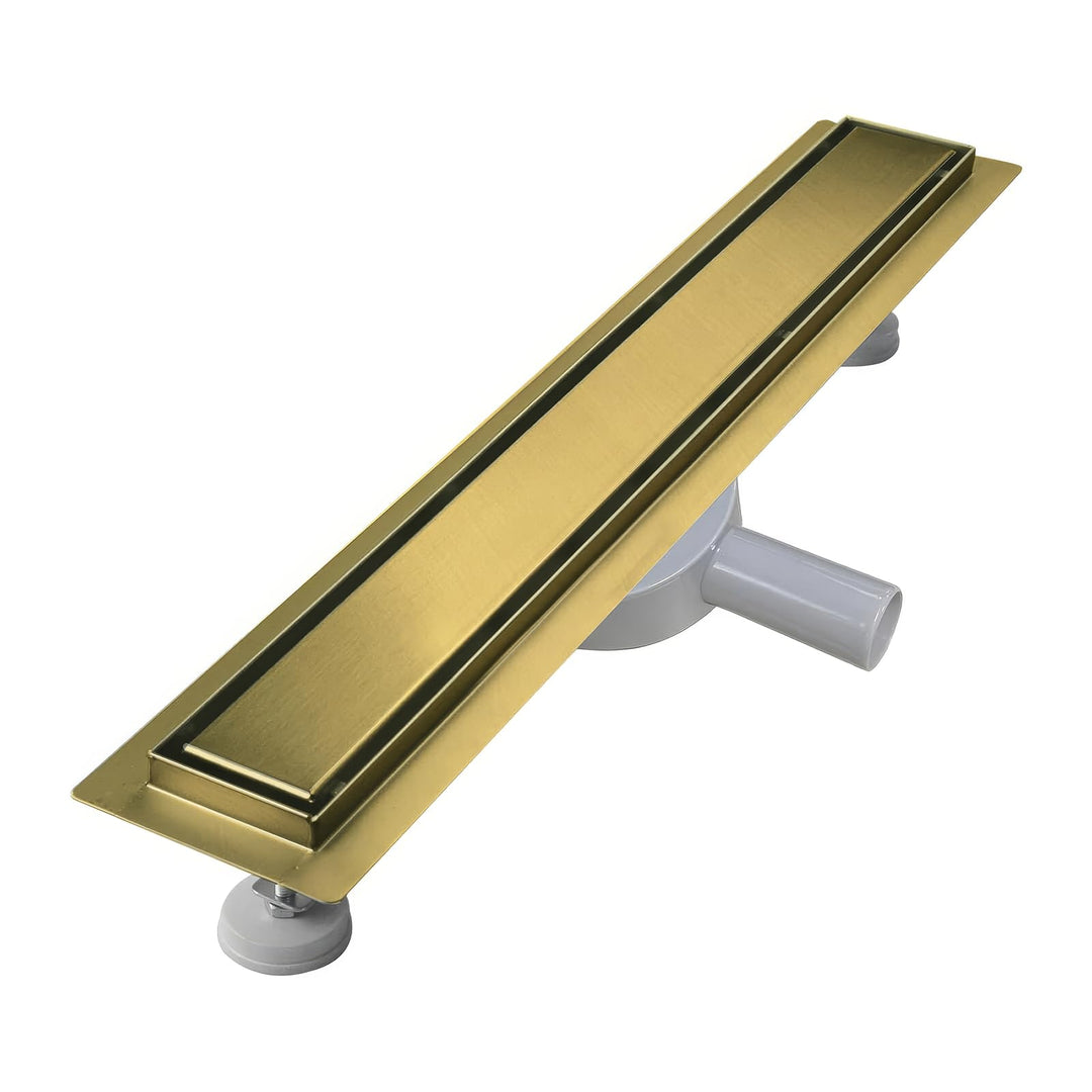 Duschrinne 50 cm, Gold Befliesbar Duschrinne extra flach, Edelstahl Bodenablauf Komplettset mit 360°