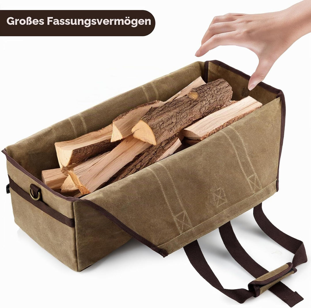 kaminholztasche Kaminholz Holzkorb Tragetasche Brennholztasche Kaminholzträger gewachstes Segeltuch