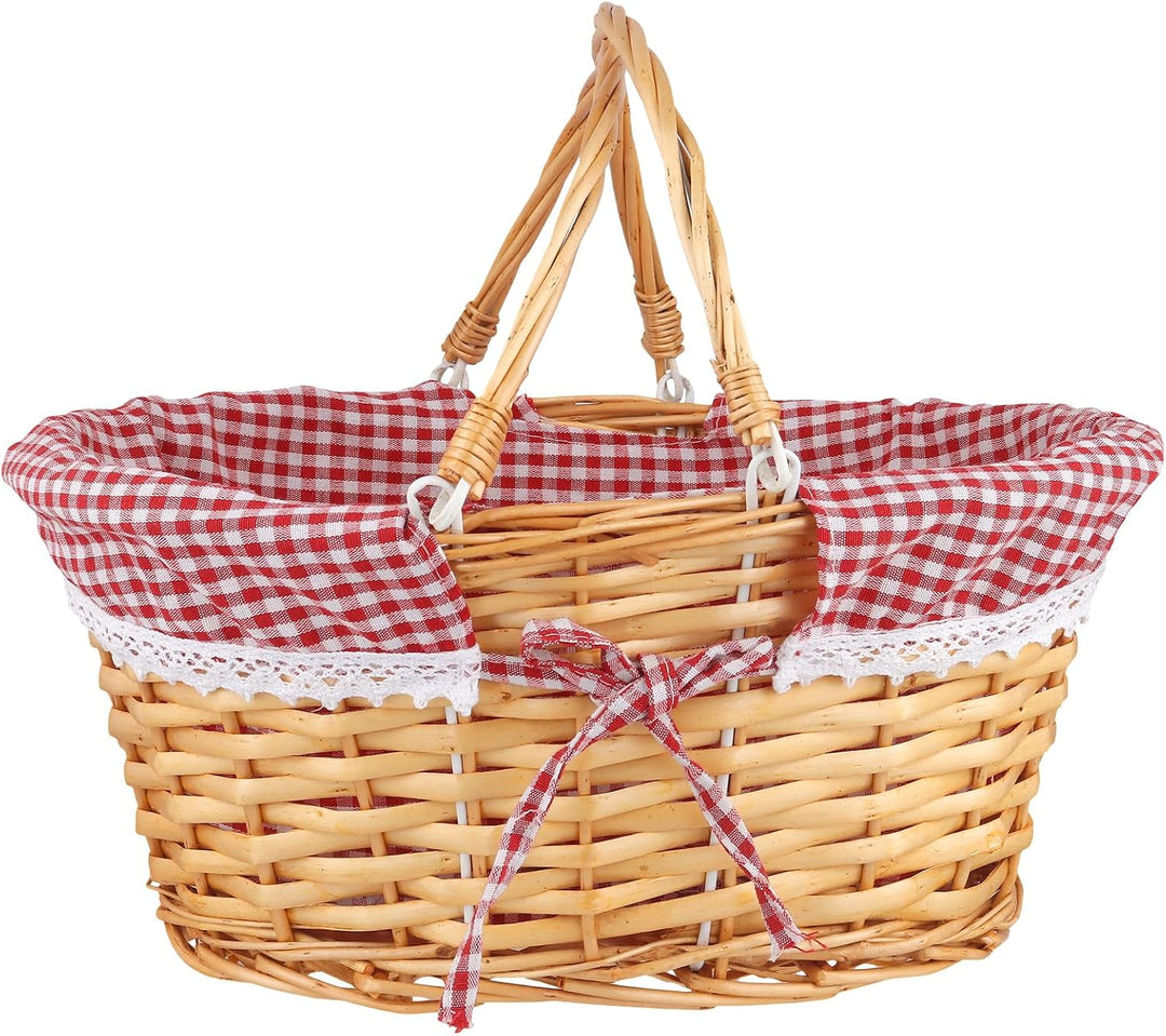 37 x 28 x 17cm Handgefertigter Weidenkorb mit Henkel, Picknickkorb Weide mit Futter, Geschenkkorb We
