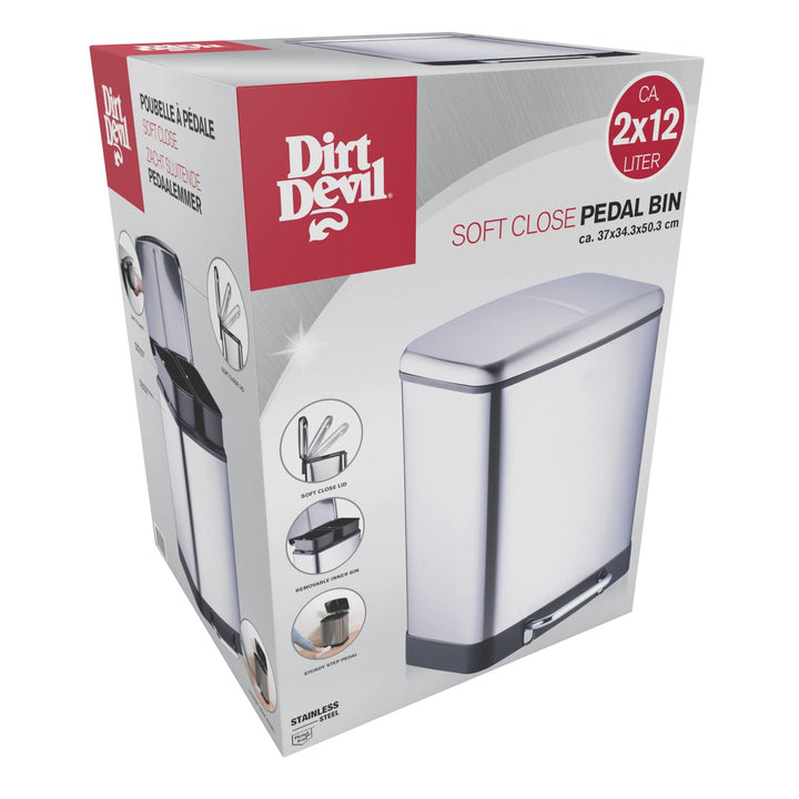 Dirt Devil Tretmülleimer 2 x 12L – Mülleimer 2 Fächer – Mülltrennsystem - Abfalleimer mit Soft Close