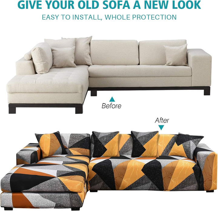 ShowyLive Sofa Überzug Couch Überzug 2er Set für Ecksofa L-Form Sofabezug 3 Sitzer+3 Sitzer, mit 4 S