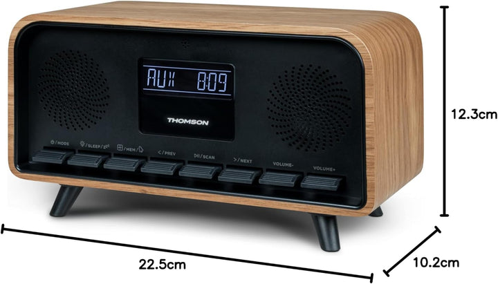 THOMSON Bluetooth-Radio, Vintage, Cosy, 30 W, FM-Radio, Dual-Alarm, Écran LCD, USB-C-Ladegerät, Alim