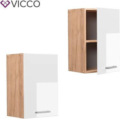 Vicco Hängeschrank R-Line, Weiss Hochglanz/Goldkraft Eiche, 40 cm Weiss Hochglanz Hängeschrank 40 cm