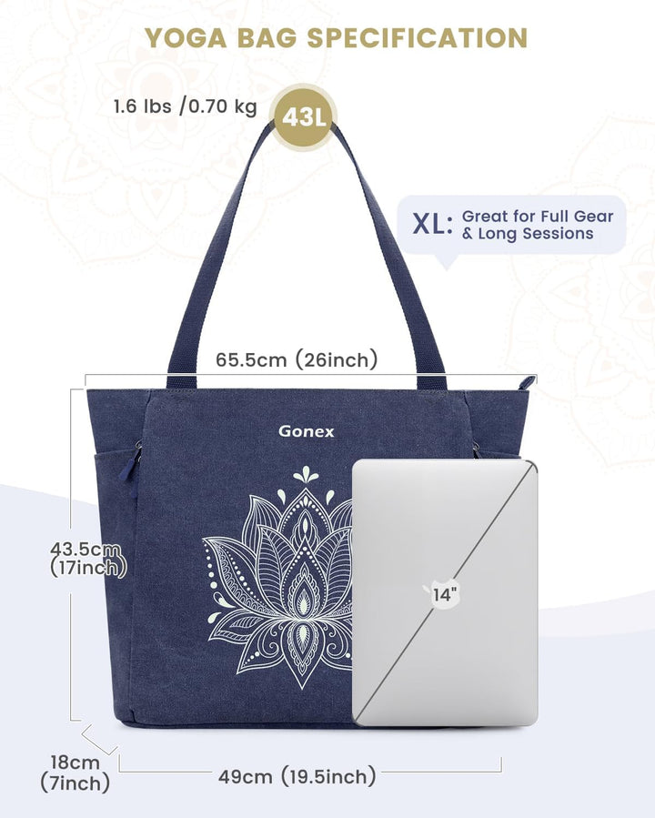 Gonex Yogatasche, Grosse Pilates Tragetasche mit Mehreren Taschen für Damen Herren, Robuste Canvas T