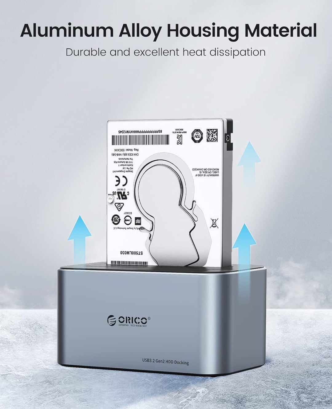 ORICO Aluminium Festplatten Dockingstation, 6Gbps USB 3.2 Gen 2 SSD/HDD Docking Station für SATA 2,5