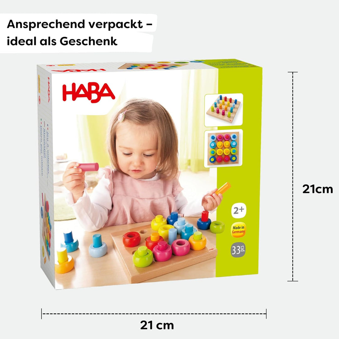 Haba 2202 - Steckspiel Farbkringel, buntes Sortier- und Motorikspielzeug aus Holz ab 2 Jahren, zum F