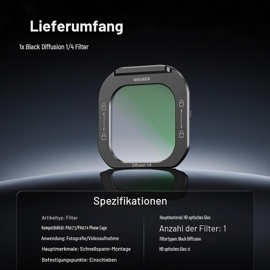 NEEWER 1/4 Black Diffusion Handy Objektivfilter, Schnellverschluss, mehrfach beschichtetes optisches
