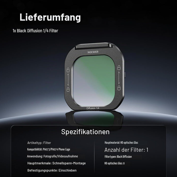 NEEWER 1/4 Black Diffusion Handy Objektivfilter, Schnellverschluss, mehrfach beschichtetes optisches