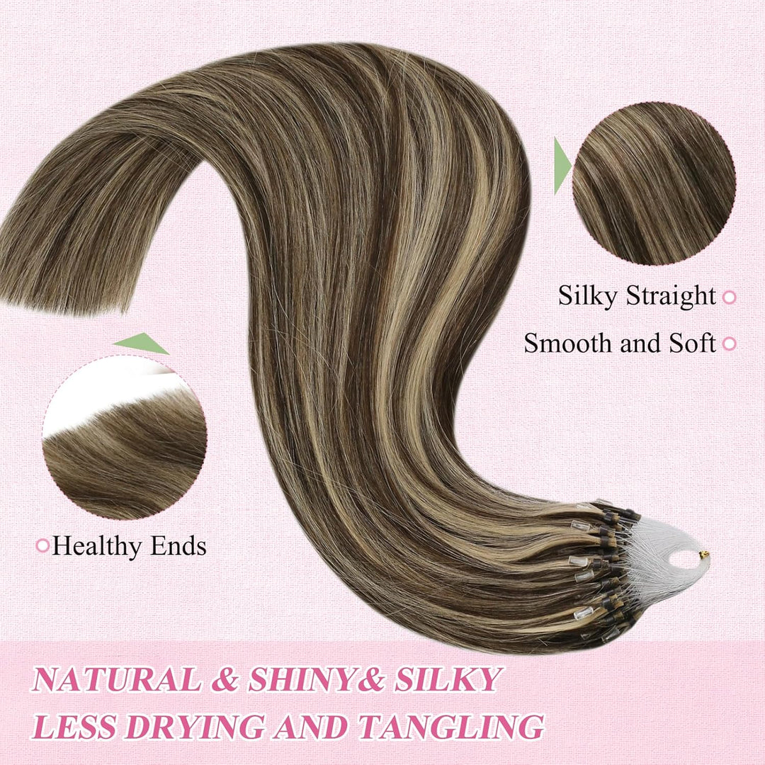 YoungSee Microring Extensions Echthaar Braun 60cm Microring Loop Extensions Microring Extensions Dun