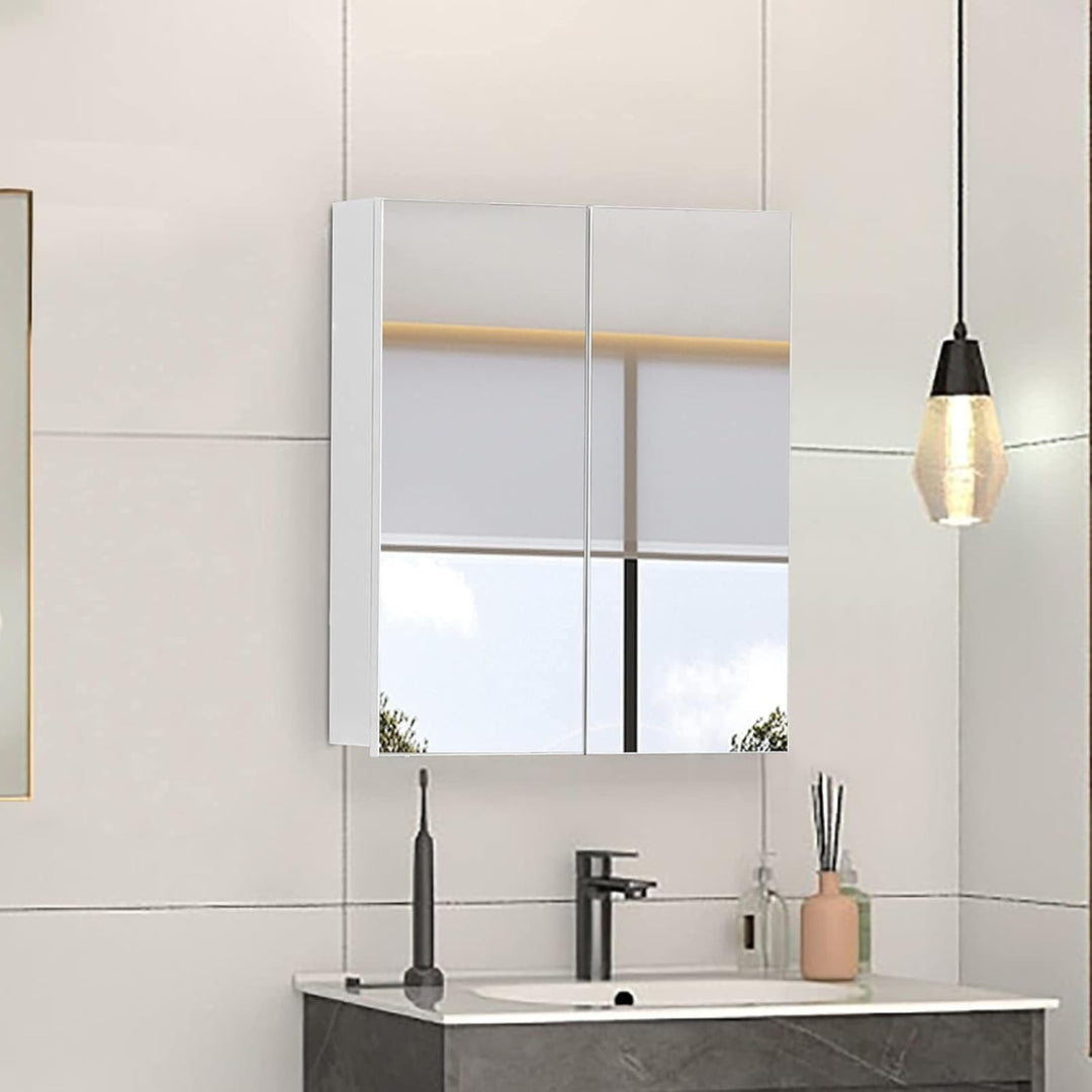 CLIPOP Badezimmer Spiegelschrank, Wandmontage Badezimmerschrank mit 2 Spiegeltüren und verstellbaren