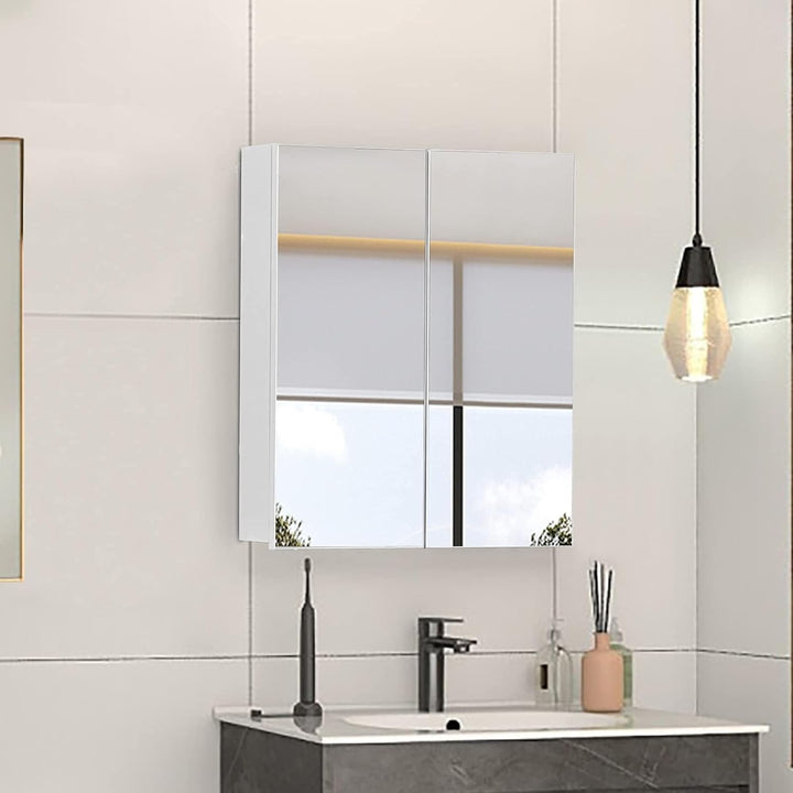 CLIPOP Badezimmer Spiegelschrank, Wandmontage Badezimmerschrank mit 2 Spiegeltüren und verstellbaren