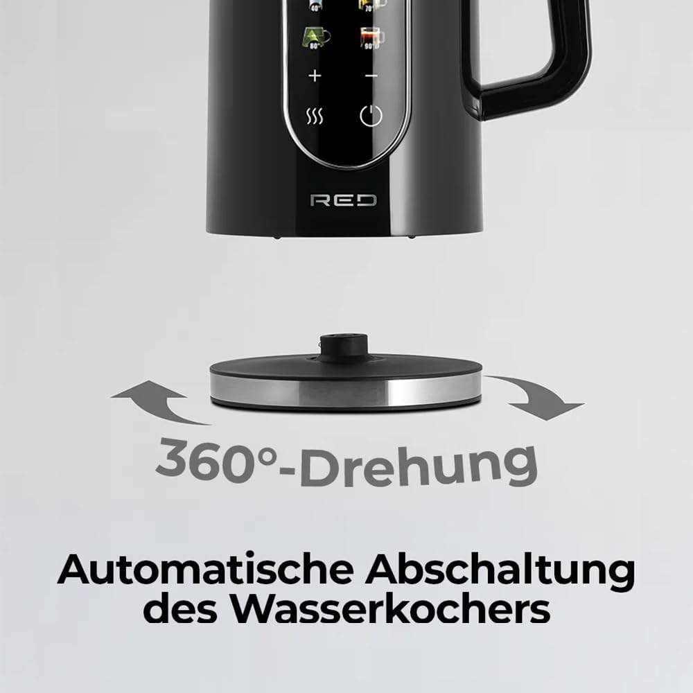 Edelstahl Wasserkocher mit Temperatureinstellung (40-100°C) | RED Colorsense A11E Teekocher 1,7L 200