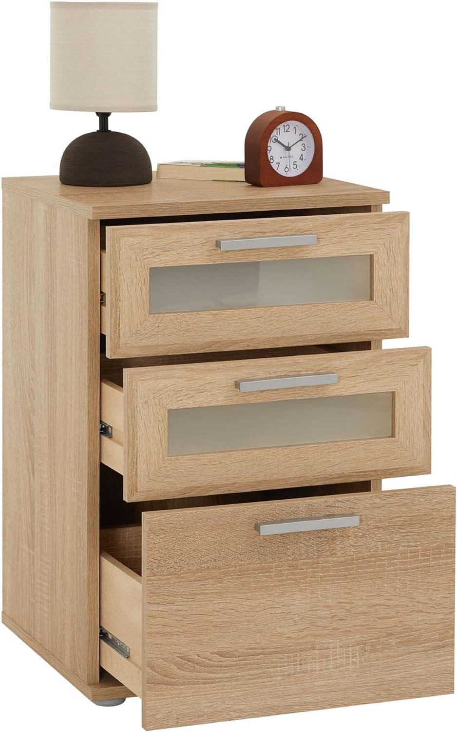 CARO-Möbel Nachttisch für Boxspringbetten Nachtschrank Nachtkommode MARIKE in Sonoma Eiche, mit 3 Sc