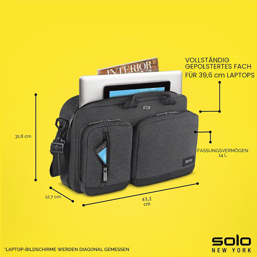 SOLO Duane 15,6 Zoll Laptop Hybrid Aktentasche, umwandelt sich zum Rucksack Grau, Grau