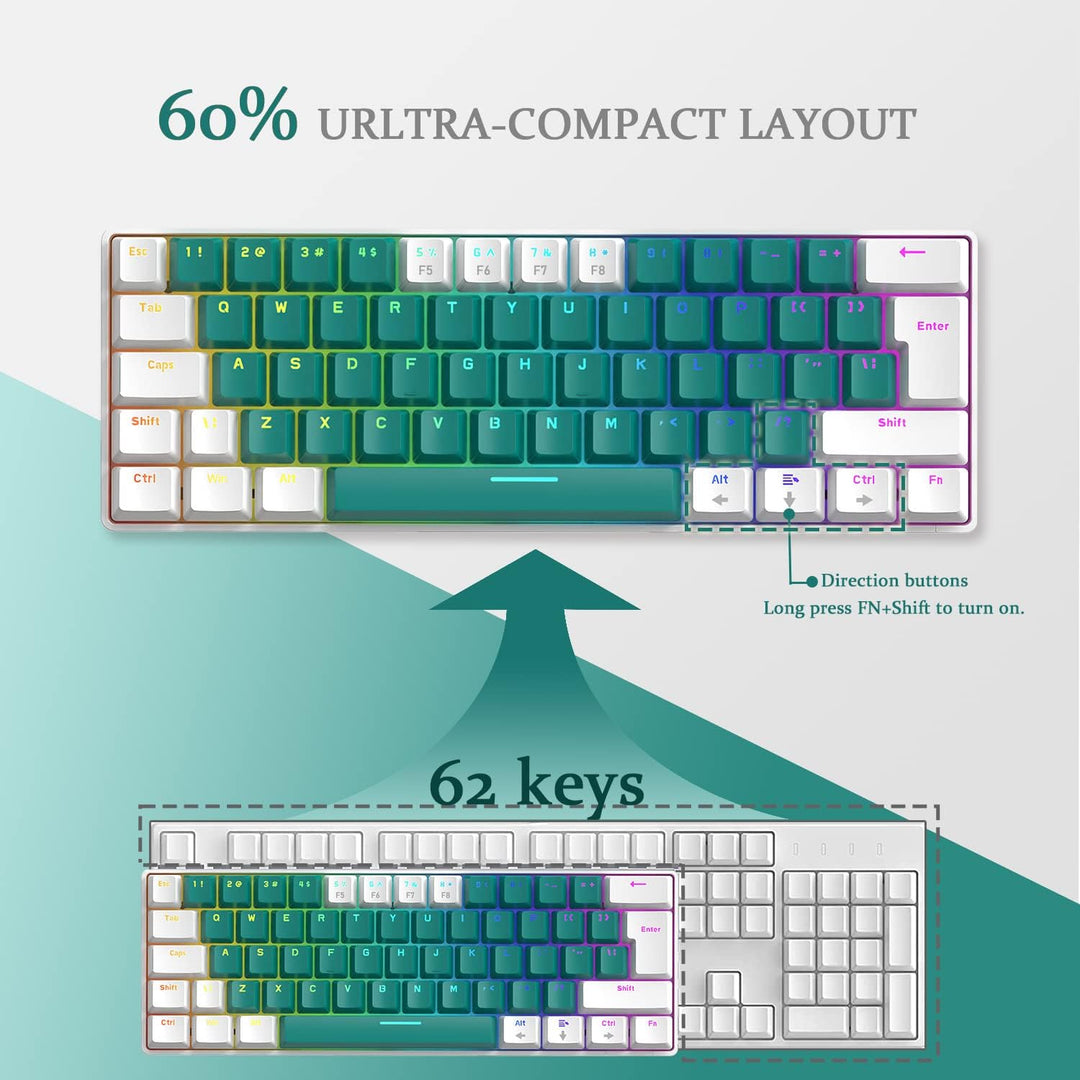 ZIYOU LANG T60 Wired Gaming-Tastatur mit Spiral USB-C Kabel - Kompakt 60% UK Layout(QWERTY) Mechanis