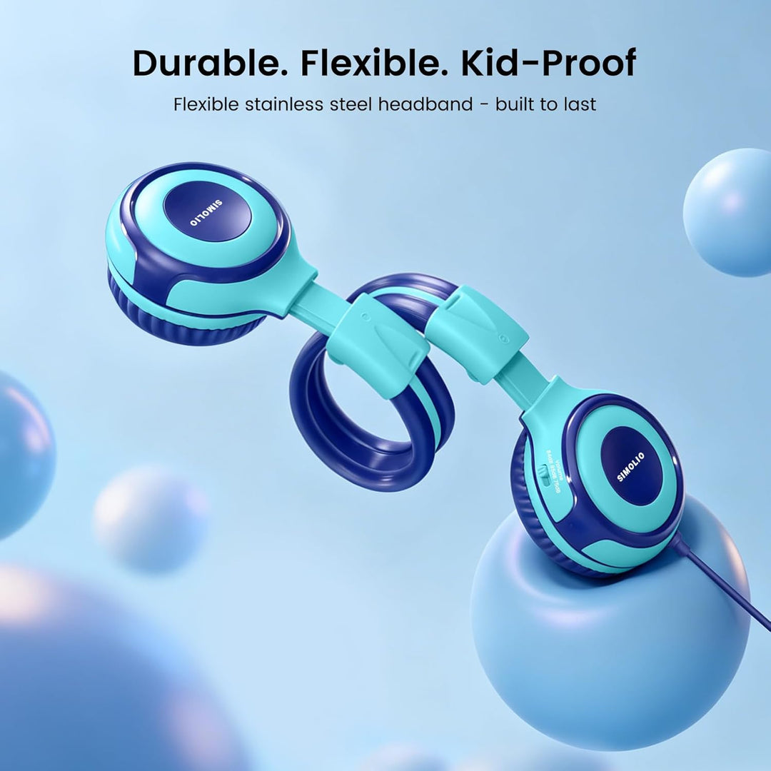 SIMOLIO Kopfhörer Kinder mit eingebautem Mic, Kinderkopfhörer mit Lautstärkebegrenzung 94-85-75dB, S