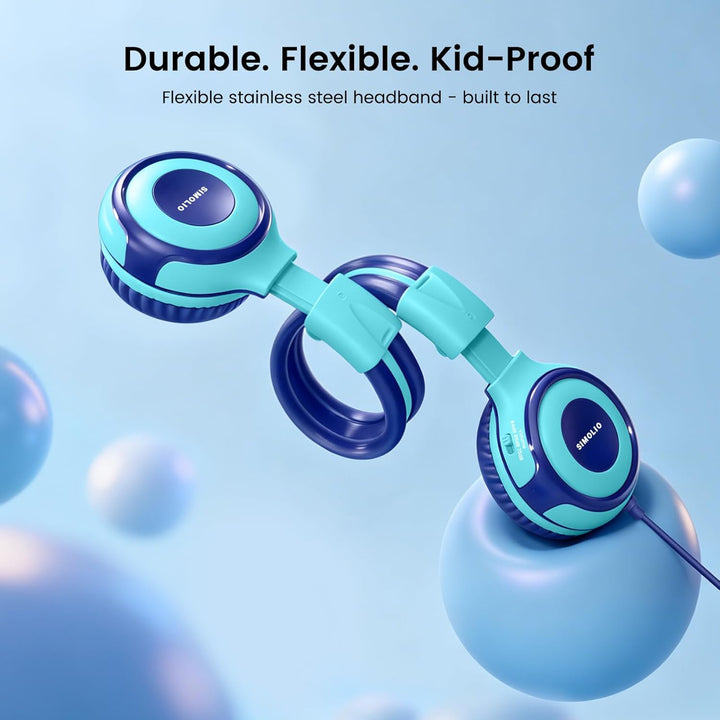 SIMOLIO Kopfhörer Kinder mit eingebautem Mic, Kinderkopfhörer mit Lautstärkebegrenzung 94-85-75dB, S
