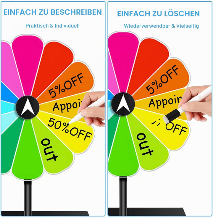 Glücksrad zum Drehen 20 cm 12 Farben Glücksrad Spielzeug mit Trocken Abwischbarem Marker Ständer Glü