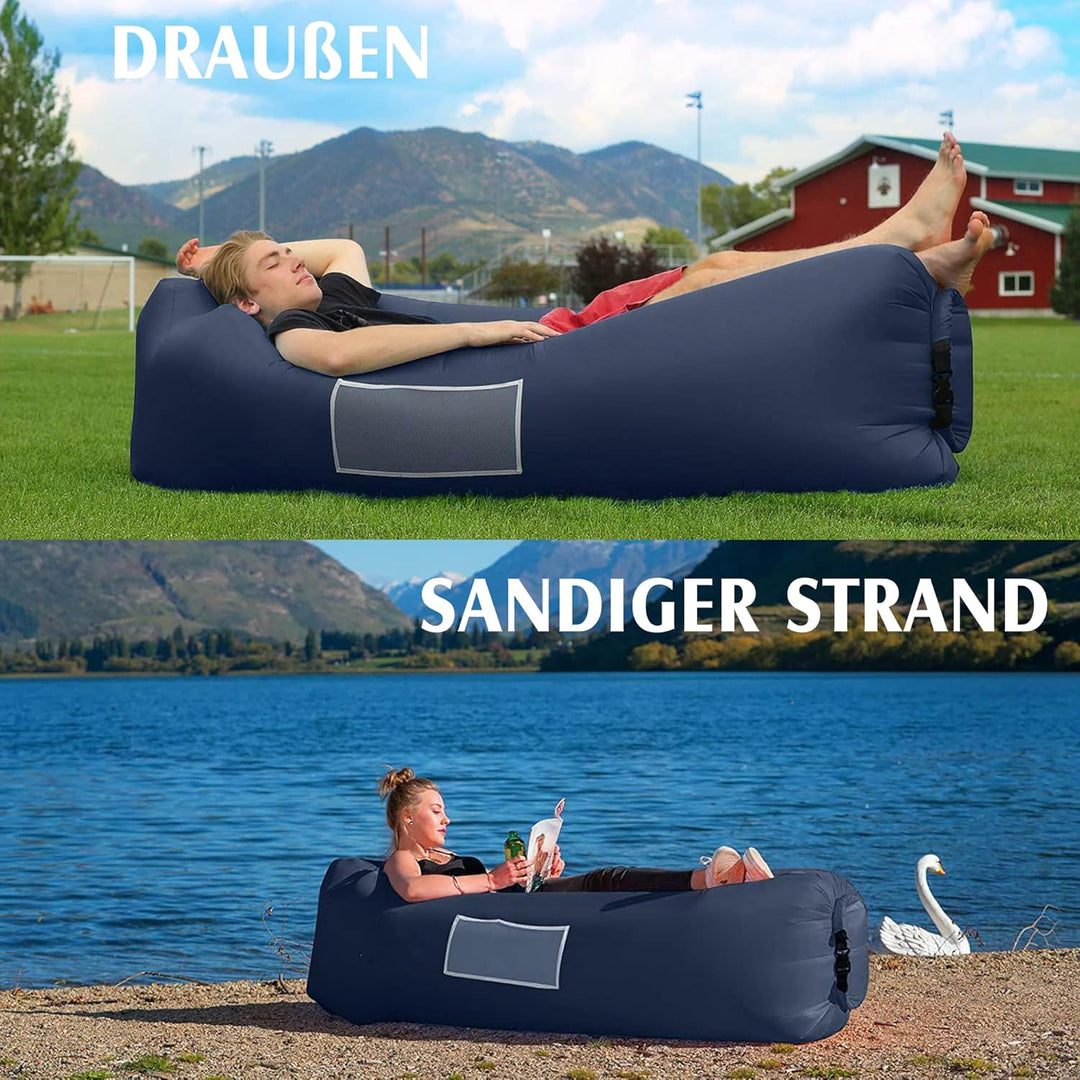 AngLink Luftsofa 2022, Neuer Kissenentwurf, wasserdichtes, aufblasbares Air Lounger mit 2 Lufteinlas