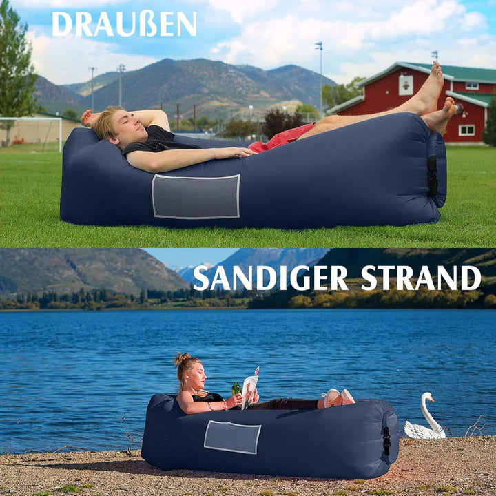 AngLink Luftsofa 2022, Neuer Kissenentwurf, wasserdichtes, aufblasbares Air Lounger mit 2 Lufteinlas