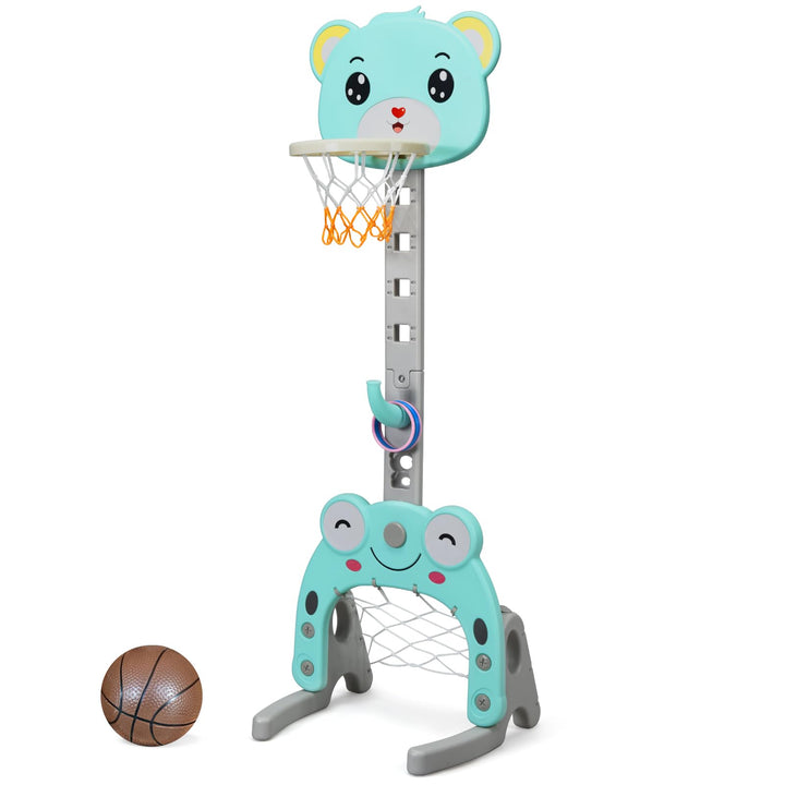 DREAMADE 3 in 1 Kinder Basketballkorb Set höhenverstellbar, Kinder Spielplatz mit Basketballkorb & F