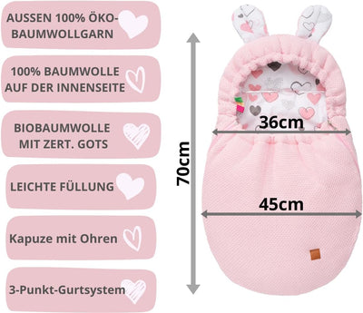 Mikos Einschlagdecke Babyschale Herbst Winter, Baby Fusssack mit Zip 100% Baumwolle GOTS Zert. Stric