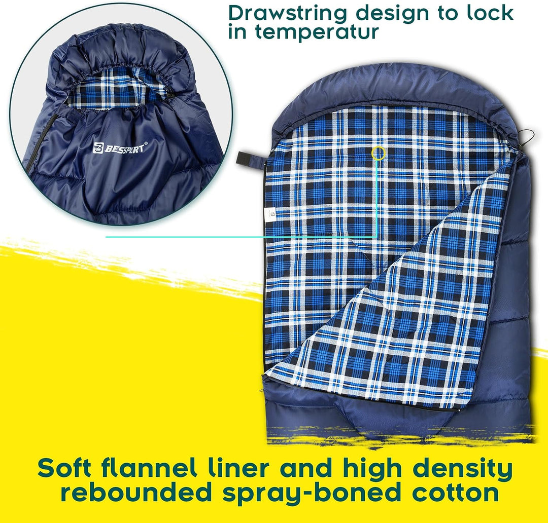 Bessport Schlafsack Flannel für Camping 3-4 Jahreszeiten - 10 °C-20°C | Winter Schlafsack Leichtgewi