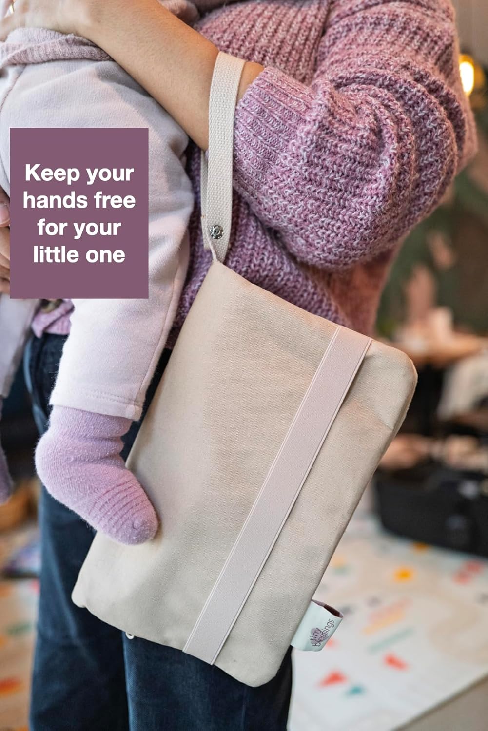 Tiny Blessings Windeltasche mit Wickelunterlage für unterwegs, Extra starkes Verschlussband, Schlauf