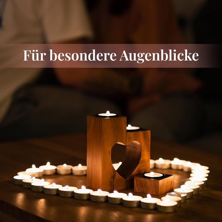 Plogis Herz Teelichthalter Holz - 3er Set aus 15cm Akazie - Kerze Jahrestag Geschenk für Sie - Holzh
