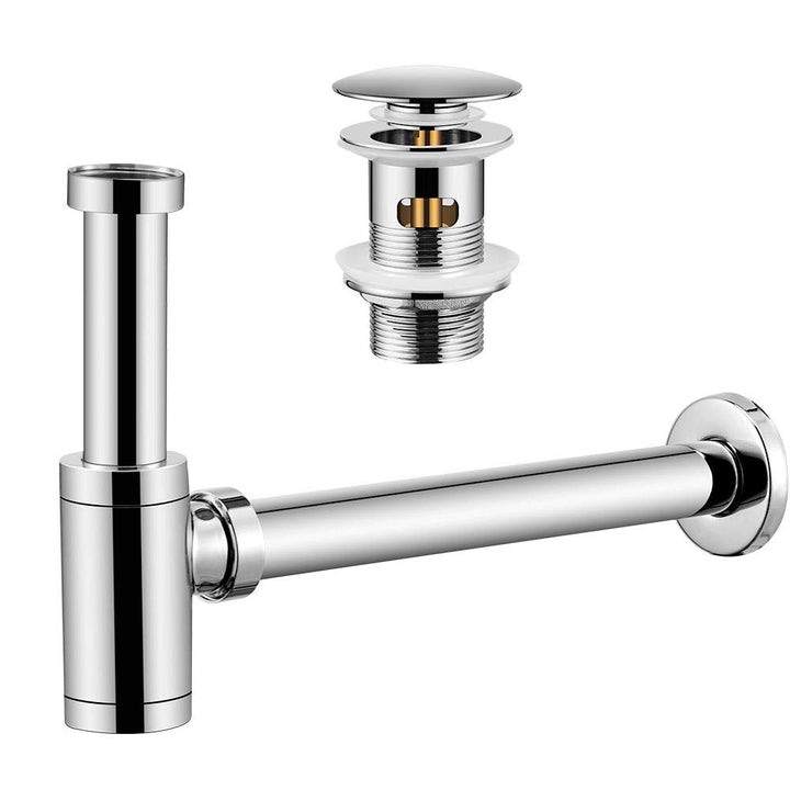 Wasserrhythm Universal Siphon mit Ablaufgarnitur für Waschbecken und Waschschalen mit Überlauf, Chro