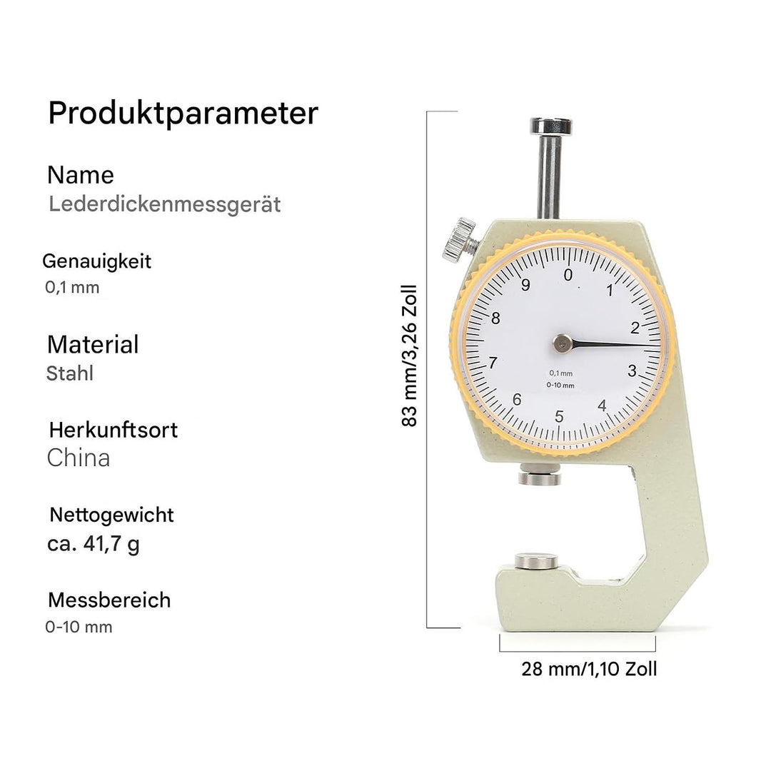 WUTA Leder-Dickenmessgerät 0-10mm Bereich Tragbarer Dickenmessgerät für Leder Papier Metallblechdick