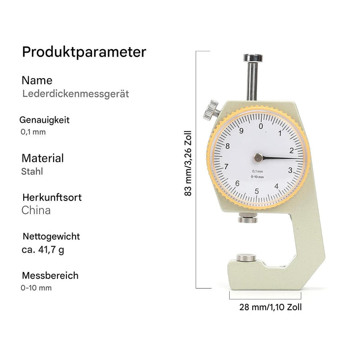 WUTA Leder-Dickenmessgerät 0-10mm Bereich Tragbarer Dickenmessgerät für Leder Papier Metallblechdick