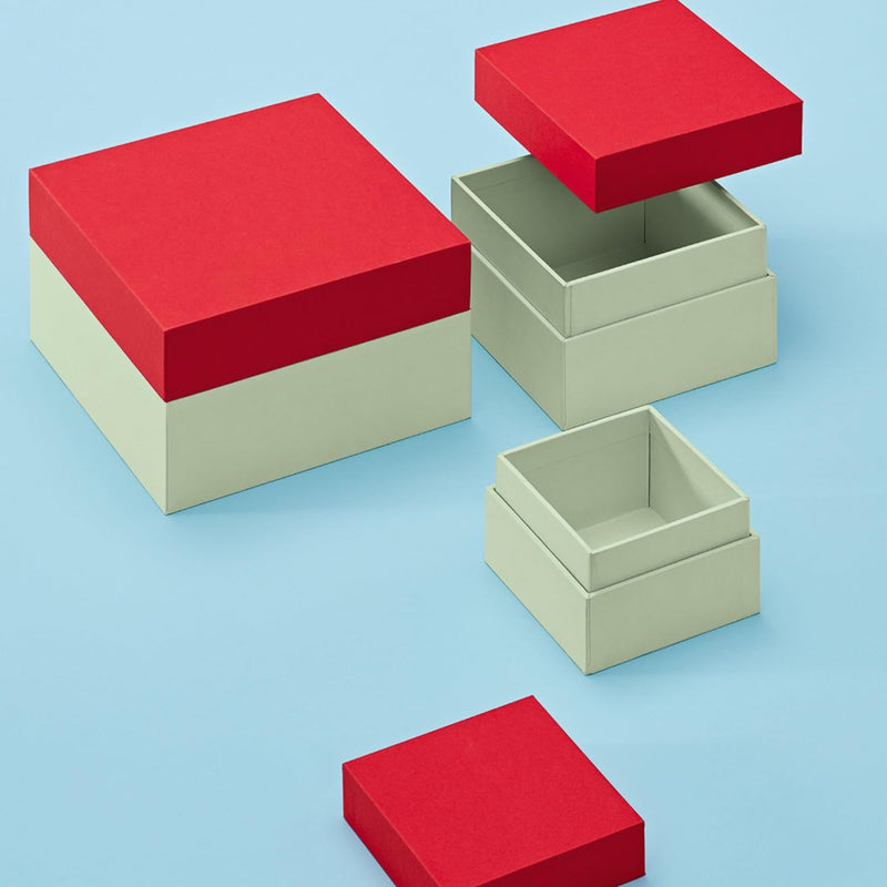 Semikolon 364833 3er Aufbewahrungsboxen Cutting Edge – 3 tlg – drei Grössen – Geschenkboxen rot-grün