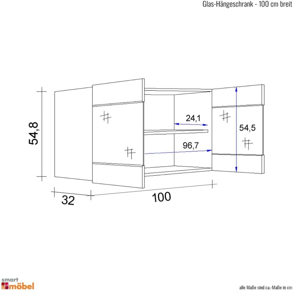 Smart Möbel Küchen Hängeschrank mit Glas - 100 cm breit - Buche – Namu