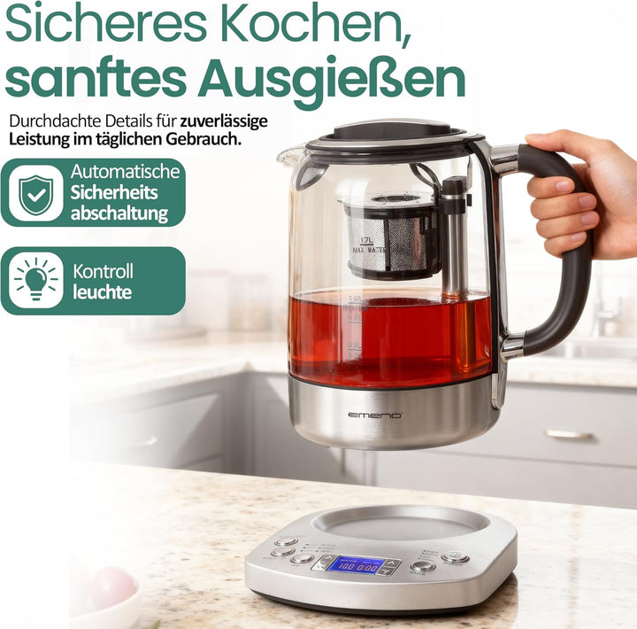Emerio WK-122248 Glas Teekocher Wasserkocher TESTSIEGER mit Note 1.3 vollautomatisches Teesieb Absen